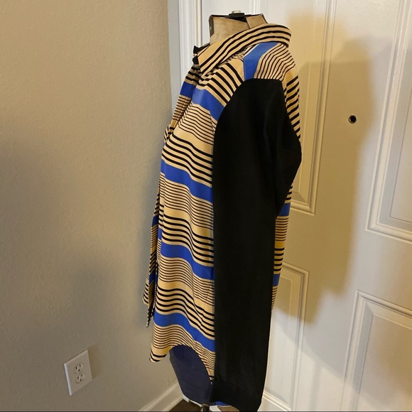 Sea NY Blue, Tan, Black Striped Silk Button Up Long Sleeve Top Shirt Blouse - Picture 3 of 10